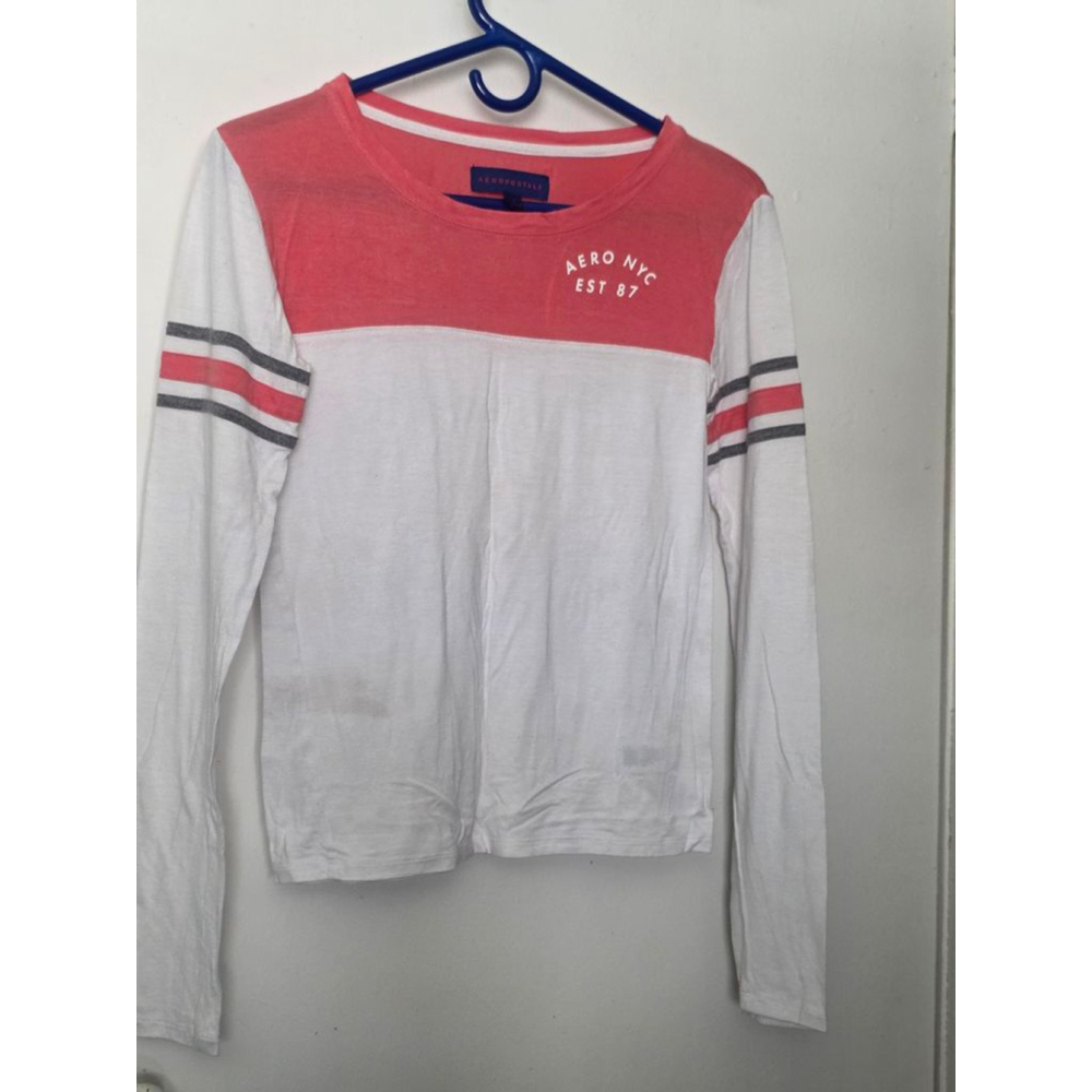 Juniors Aeropostale‎ Long Sleeve Tee S White Coral Striped
